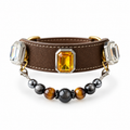 Lydiann Tiger Eye & Silver Obsidian Crystal Pet Collar | Magnetic Interchangeable Charms