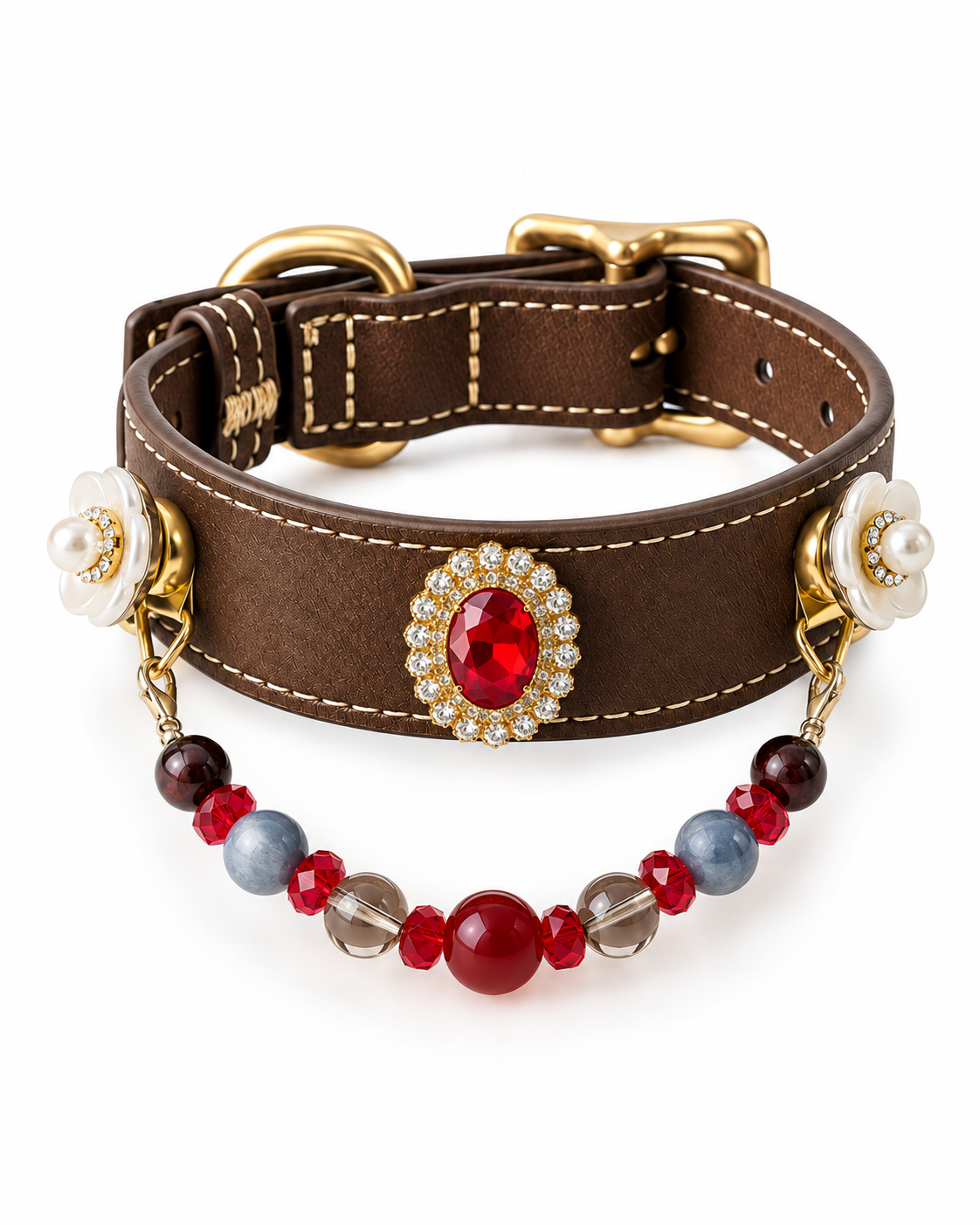 Red Agate Smoky Quartz Kyanite & Red Tiger Eye Crystal Pet Collar