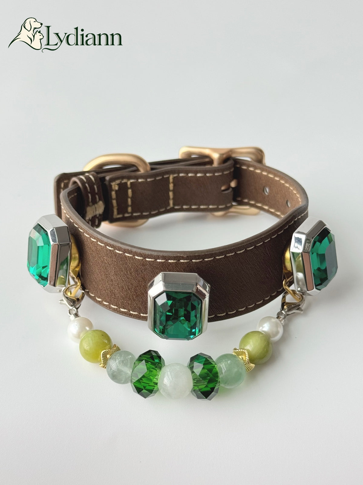 Snowflake Fluorite & Serpentine Crystal Pet Collar