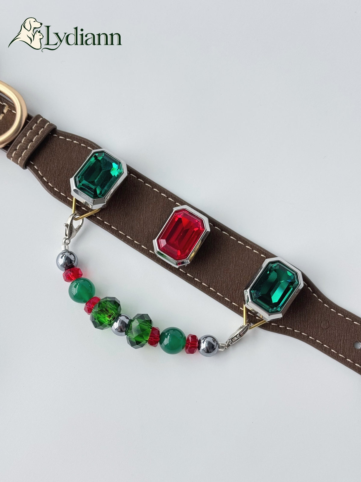 Red & Green Agate Crystal Pet Collar