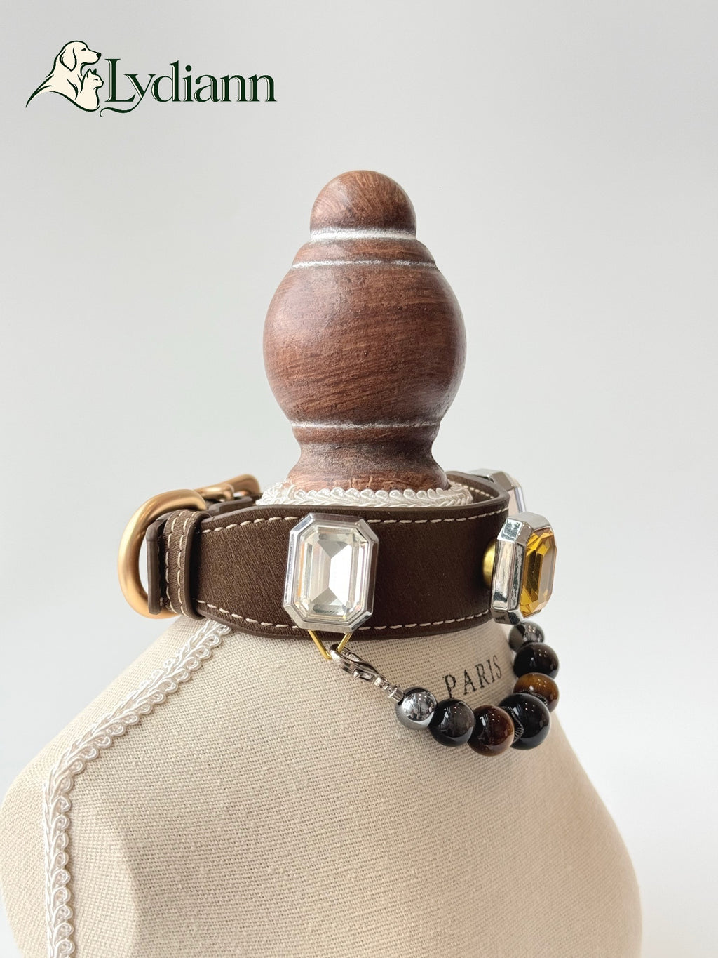 Lydiann Tiger Eye & Silver Obsidian Crystal Pet Collar | Magnetic Interchangeable Charms