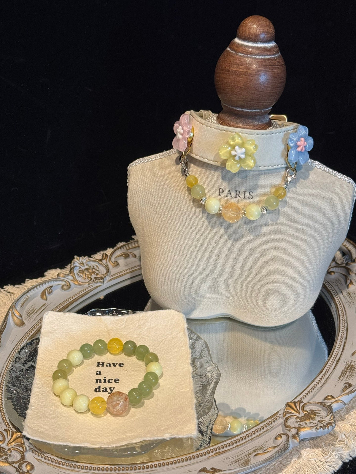 Golden Healer Quartz & Lemon Jade Pet Collar & Bracelet Set