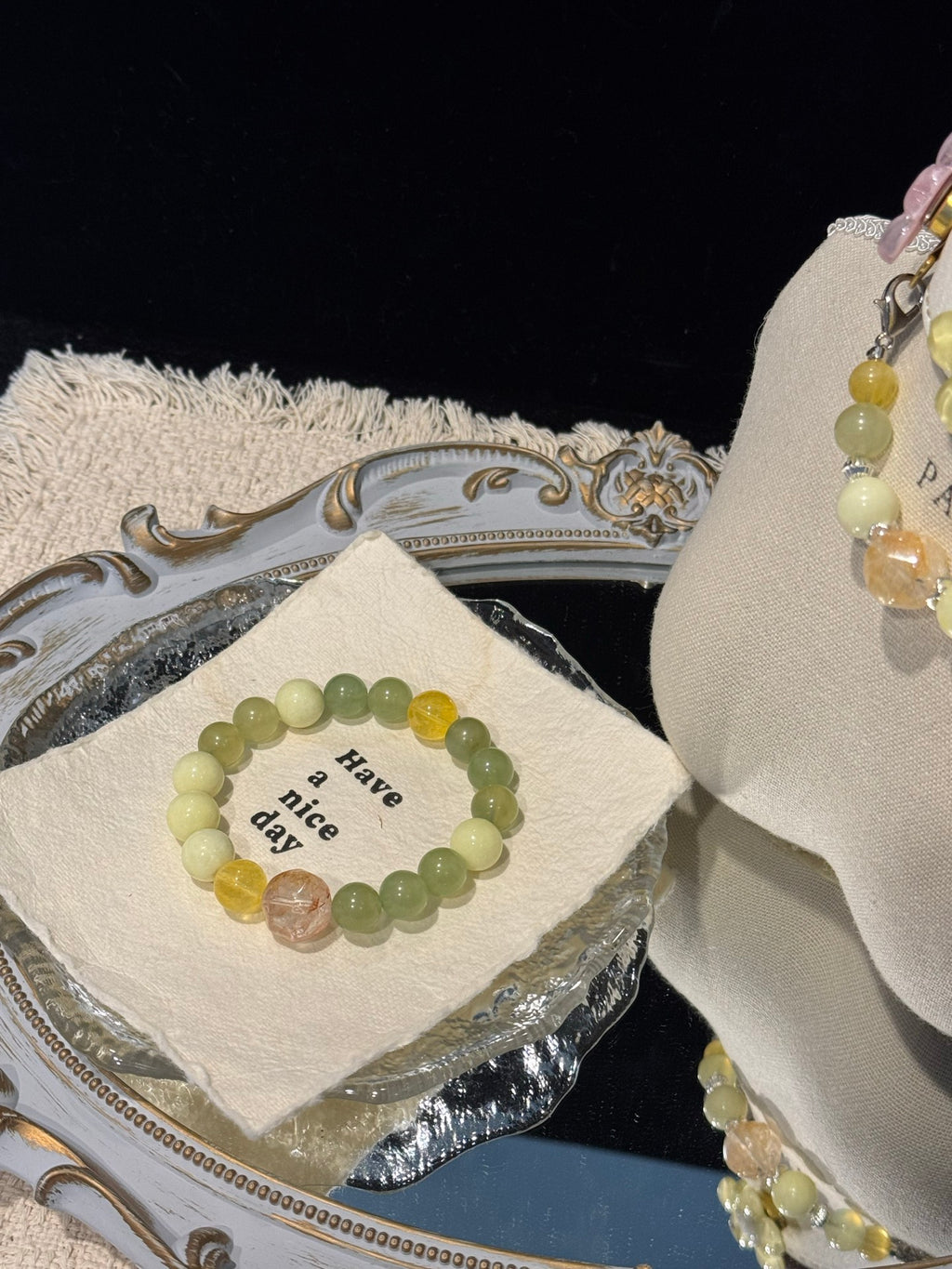 Golden Healer Quartz & Lemon Jade Pet Collar & Bracelet Set