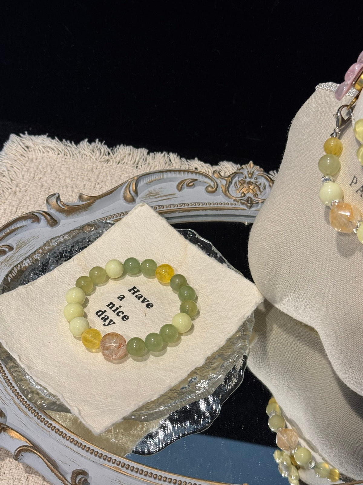 Golden Healer Quartz & Lemon Jade Pet Collar & Bracelet Set