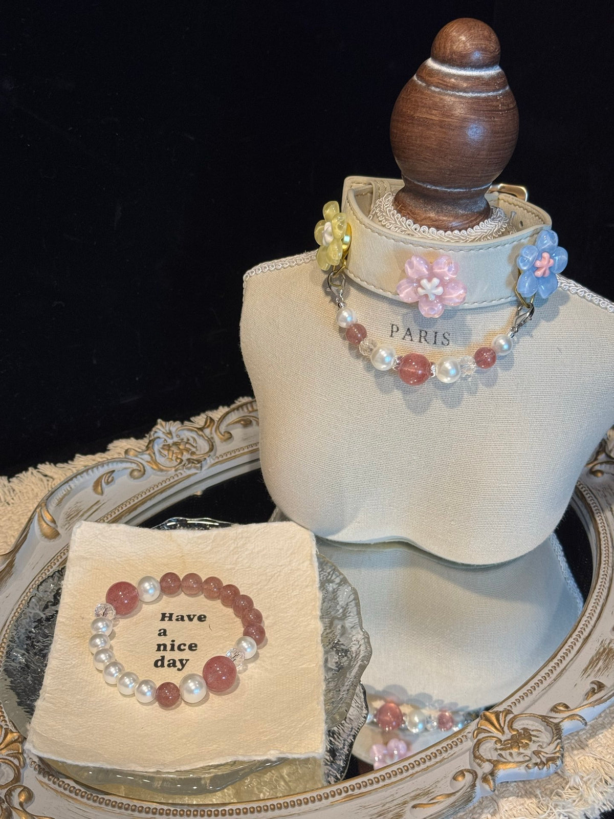 Strawberry Quartz Pet Collar & Bracelet Set