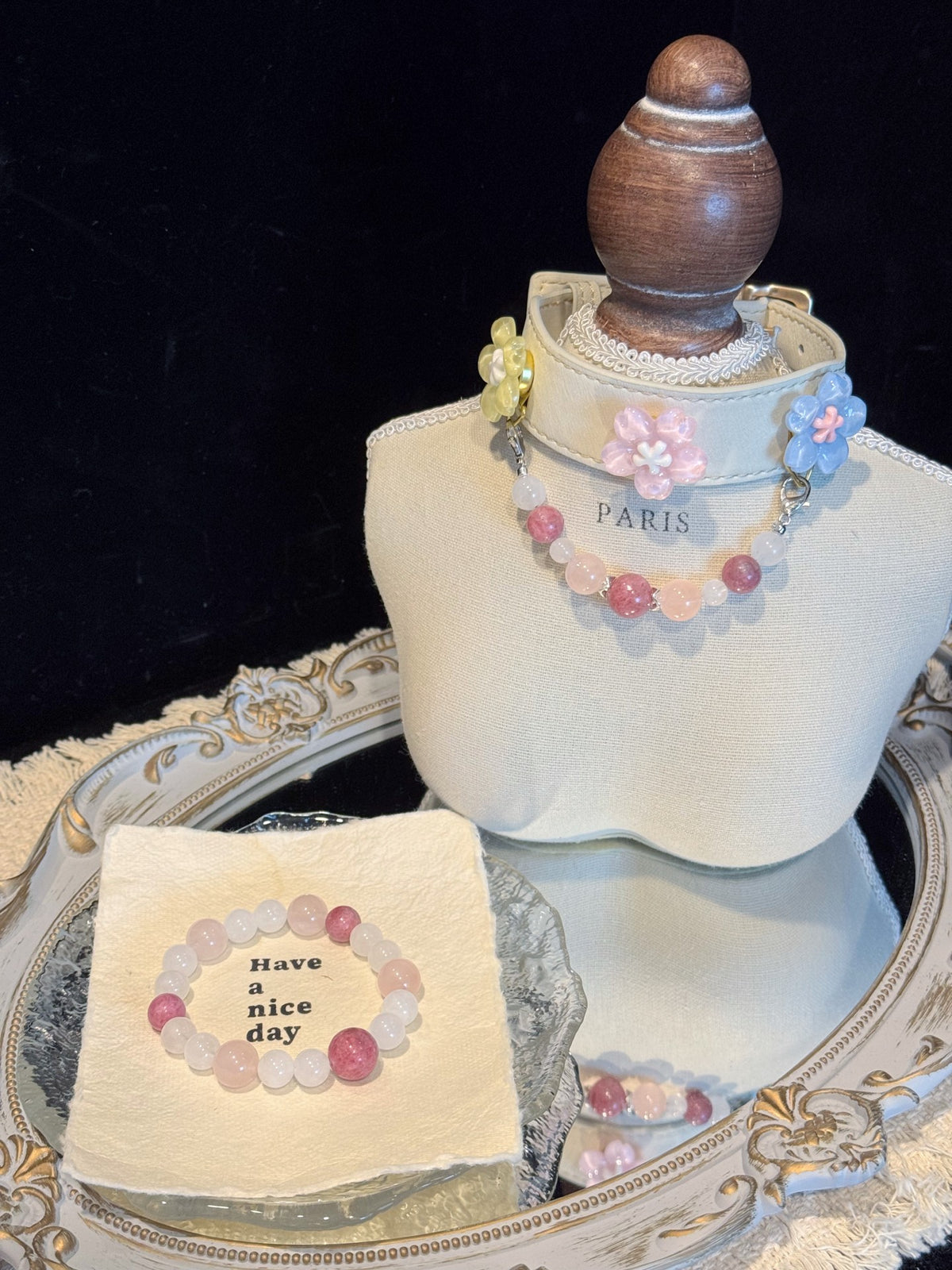 Rhodonite Pet Collar & Bracelet Set