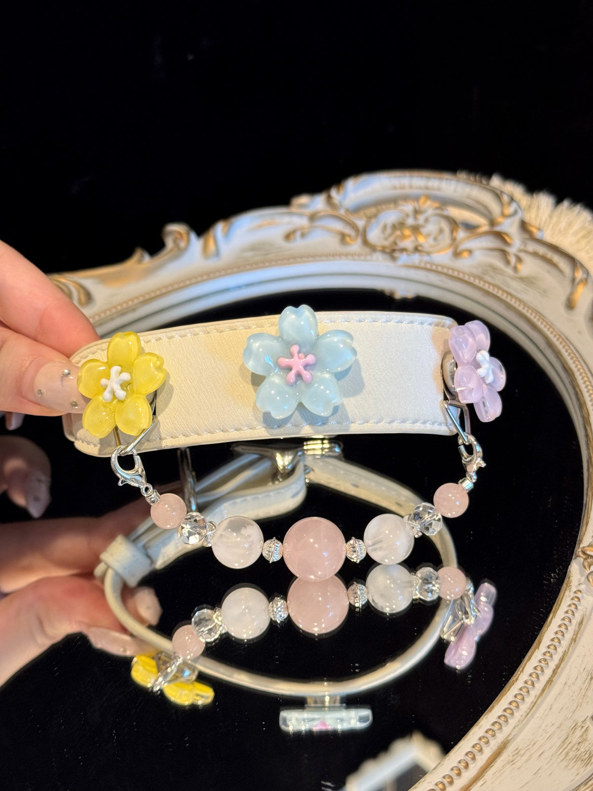 Pink Agate Crystal Pet Collar