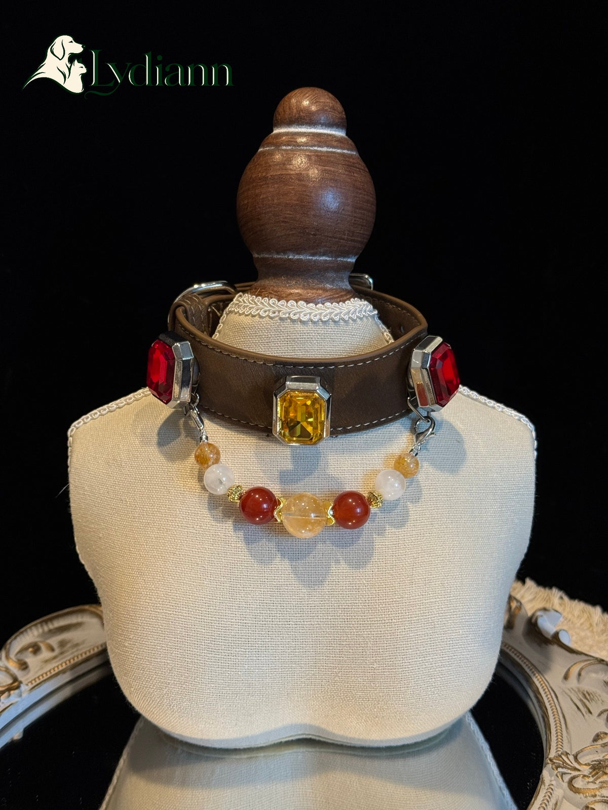 Citrine Red Agate & Snowflake Crystal Pet Collar