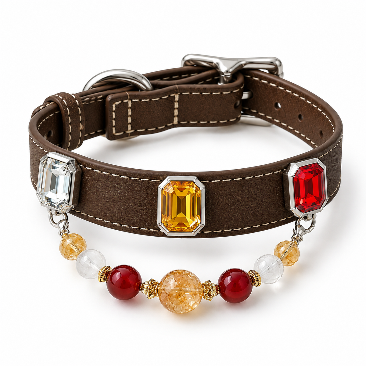 Citrine Red Agate & Snowflake Crystal Pet Collar