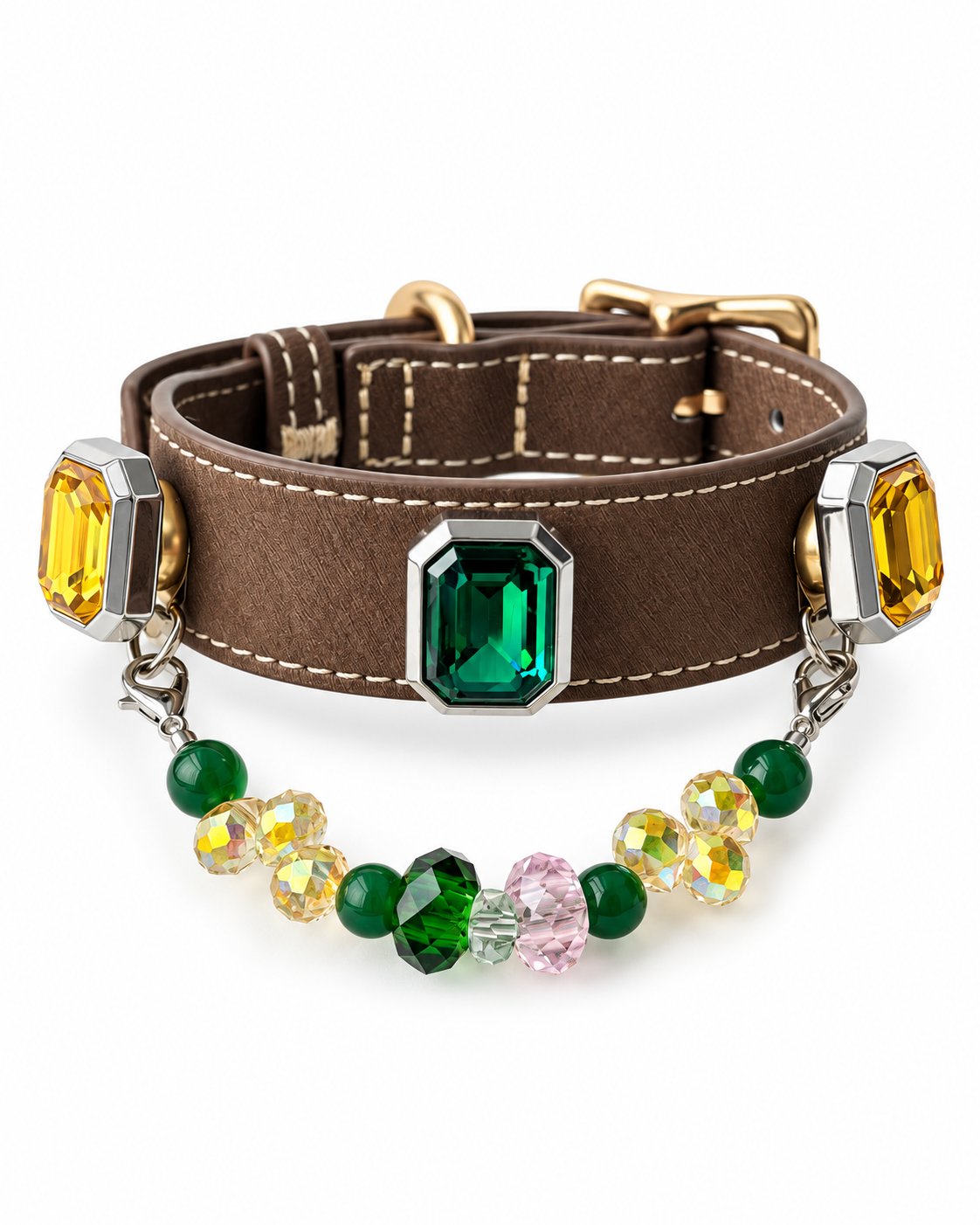 Yellow Green Agate Crystal Pet Collar