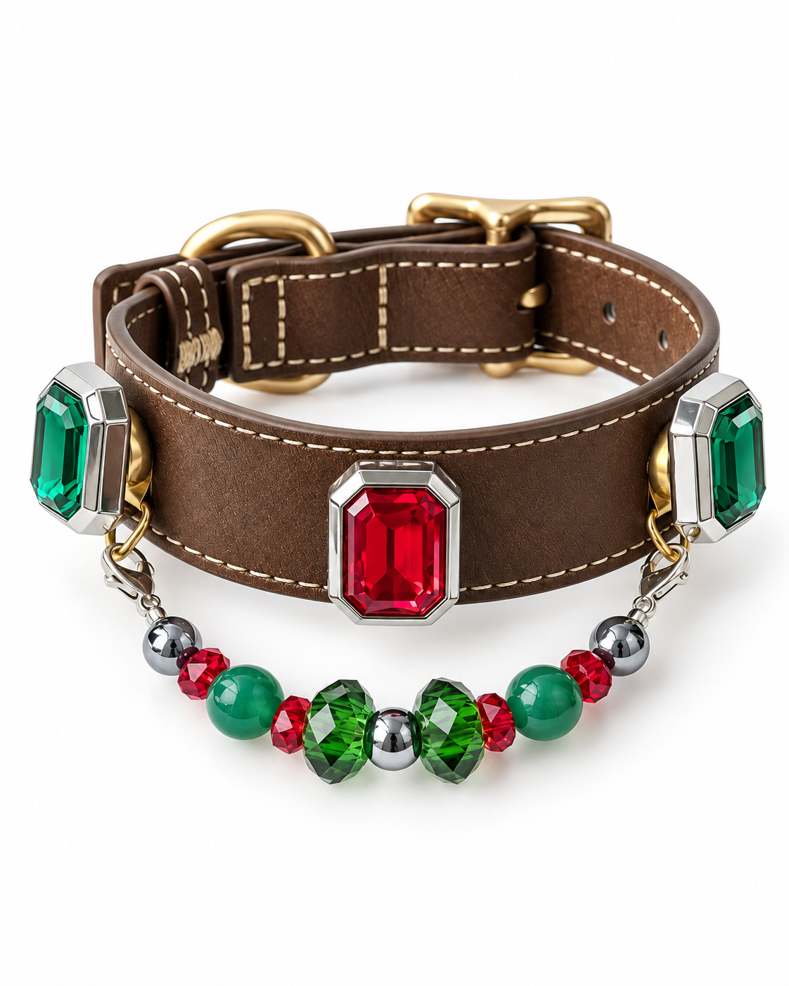 Red & Green Agate Crystal Pet Collar