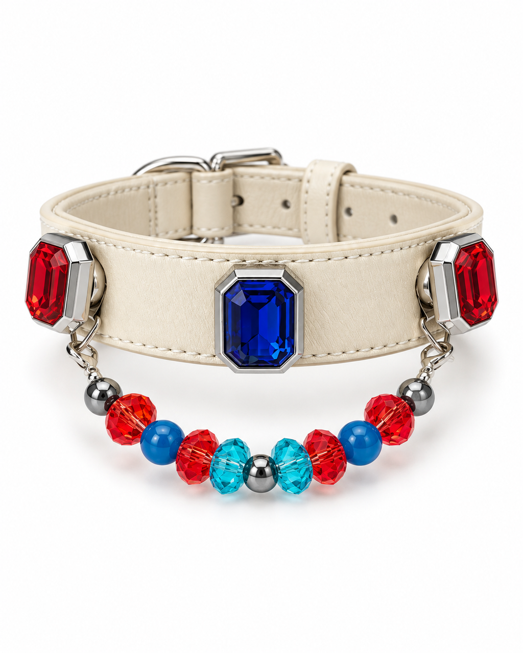Red & Blue Gem Crystal Pet Collar