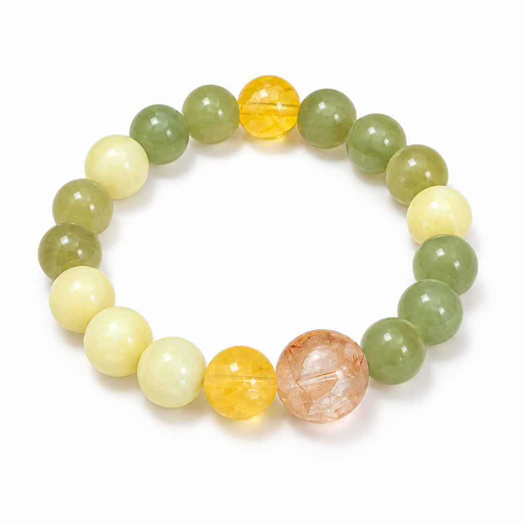 Golden Healer Quartz & Lemon Jade Pet Collar & Bracelet Set