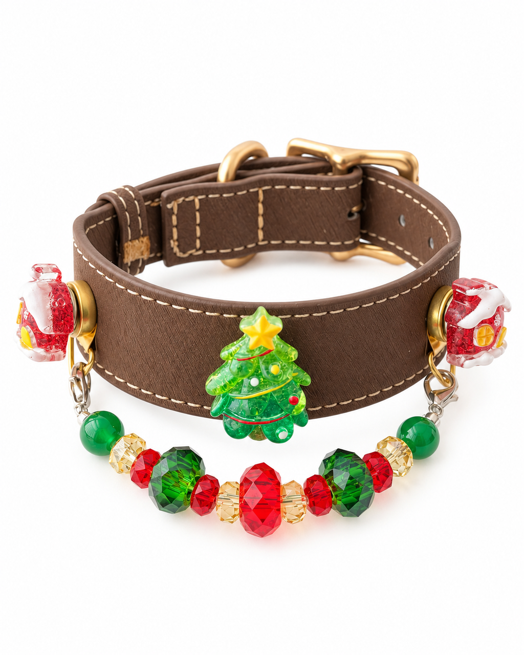Santa Green Agate Christmas Pet Collar