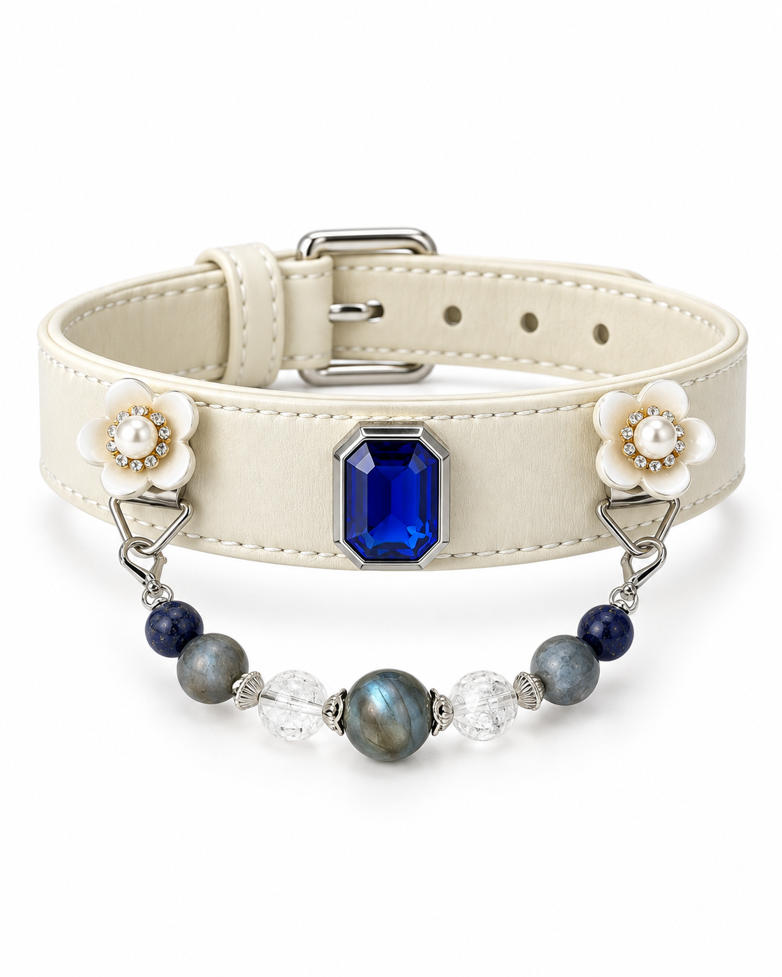 White Agate & Kyanite Crystal Pet Collar