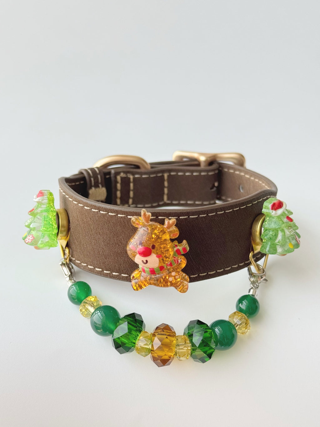 Reindeer Green Agate Christmas Pet Collar