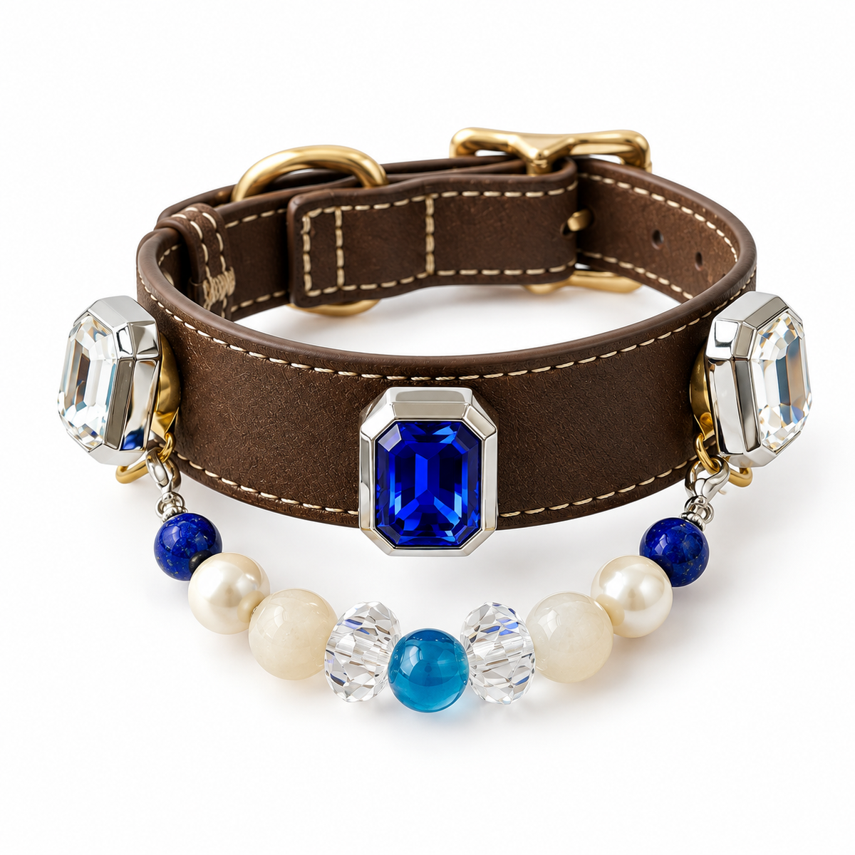 Blue Agate Moonstone & Aquamarine Crystal Collar
