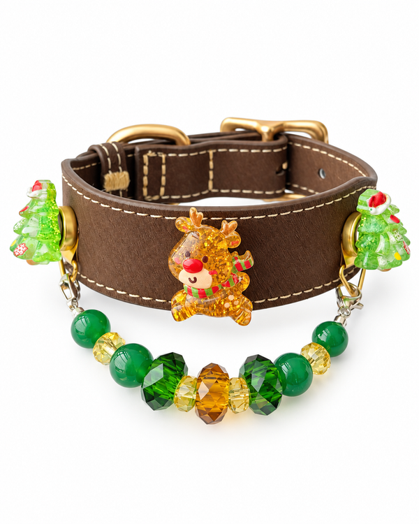 Reindeer Green Agate Christmas Pet Collar