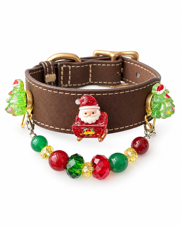 Red & Green Agate Christmas Pet Collar