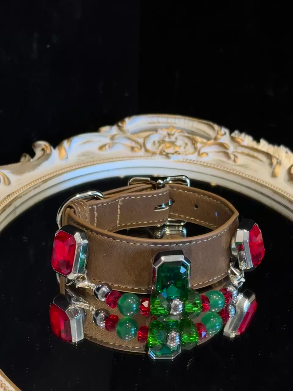 Red & Green Agate Crystal Pet Collar
